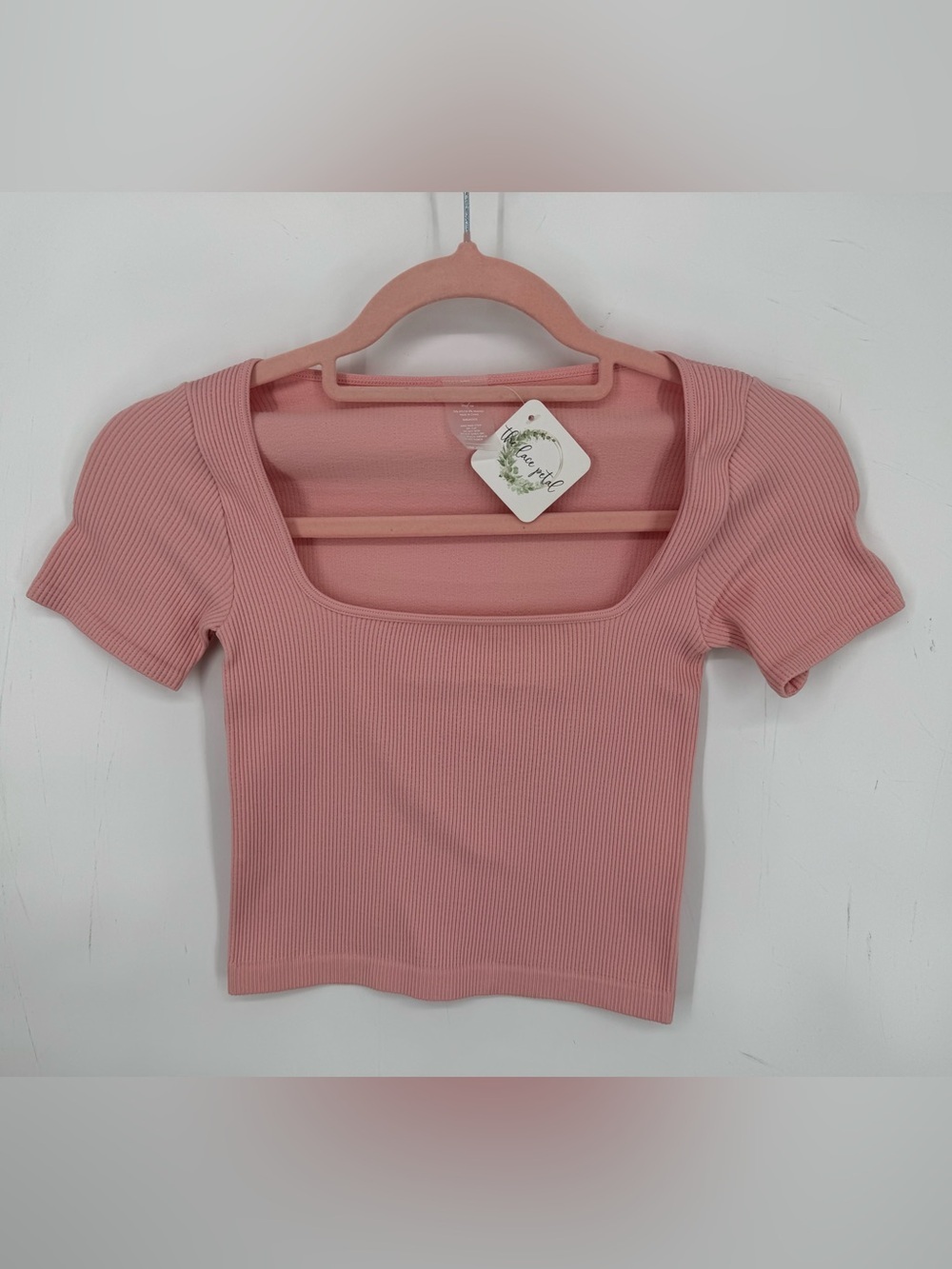 Dynamic Coquette Soft Girl Pink Ribbed Square Neck Fitted Crop Top NWT OSFM - Picture 1 of 6